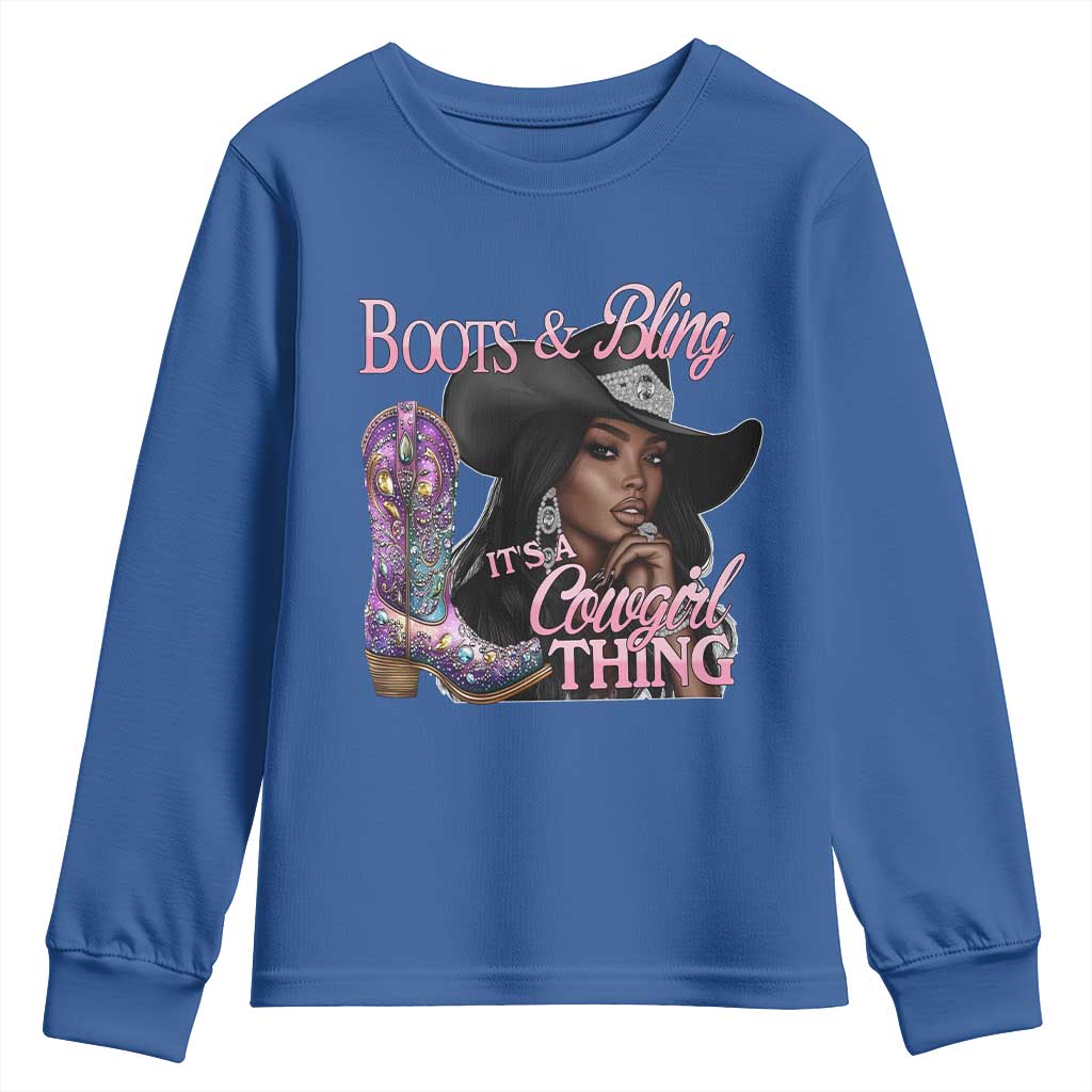 Melanin Cowgirl Boots & Bling Youth Sweatshirt It's A Cowgirl Thing Black Girls TS02