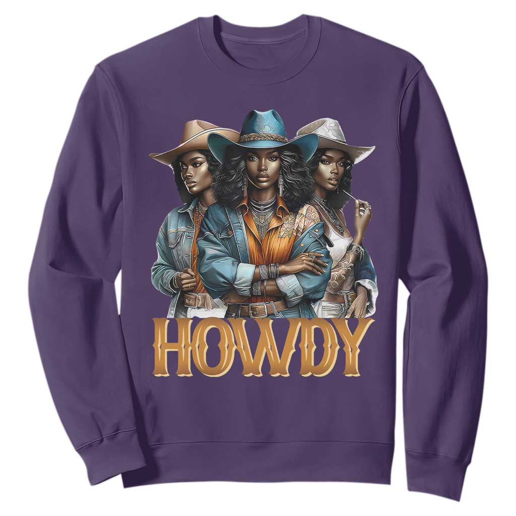 Howdy Melanin Cowgirl Sweatshirt Retro Western Rodeo Cowgirls Black History TS02