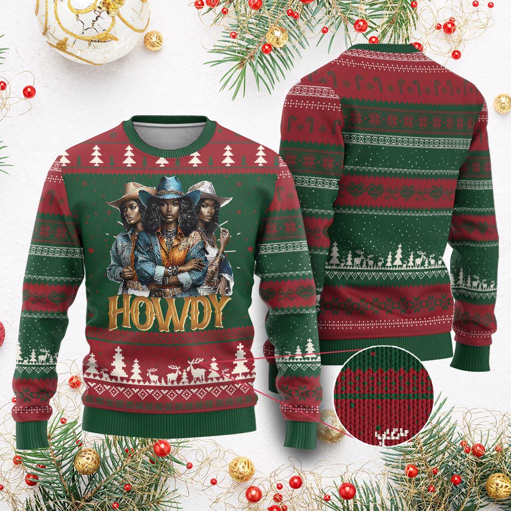 Howdy Melanin Cowgirl Knit Sweatshirt Retro Western Rodeo Cowgirls Black History TS02