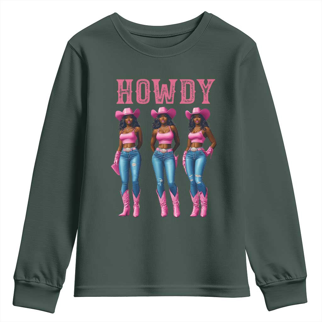 Howdy Melanin Cowgirl Youth Sweatshirt Western Rodeo Women Black Cowgirls TS02