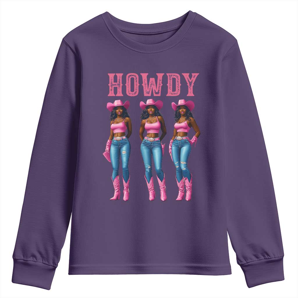 Howdy Melanin Cowgirl Youth Sweatshirt Western Rodeo Women Black Cowgirls TS02