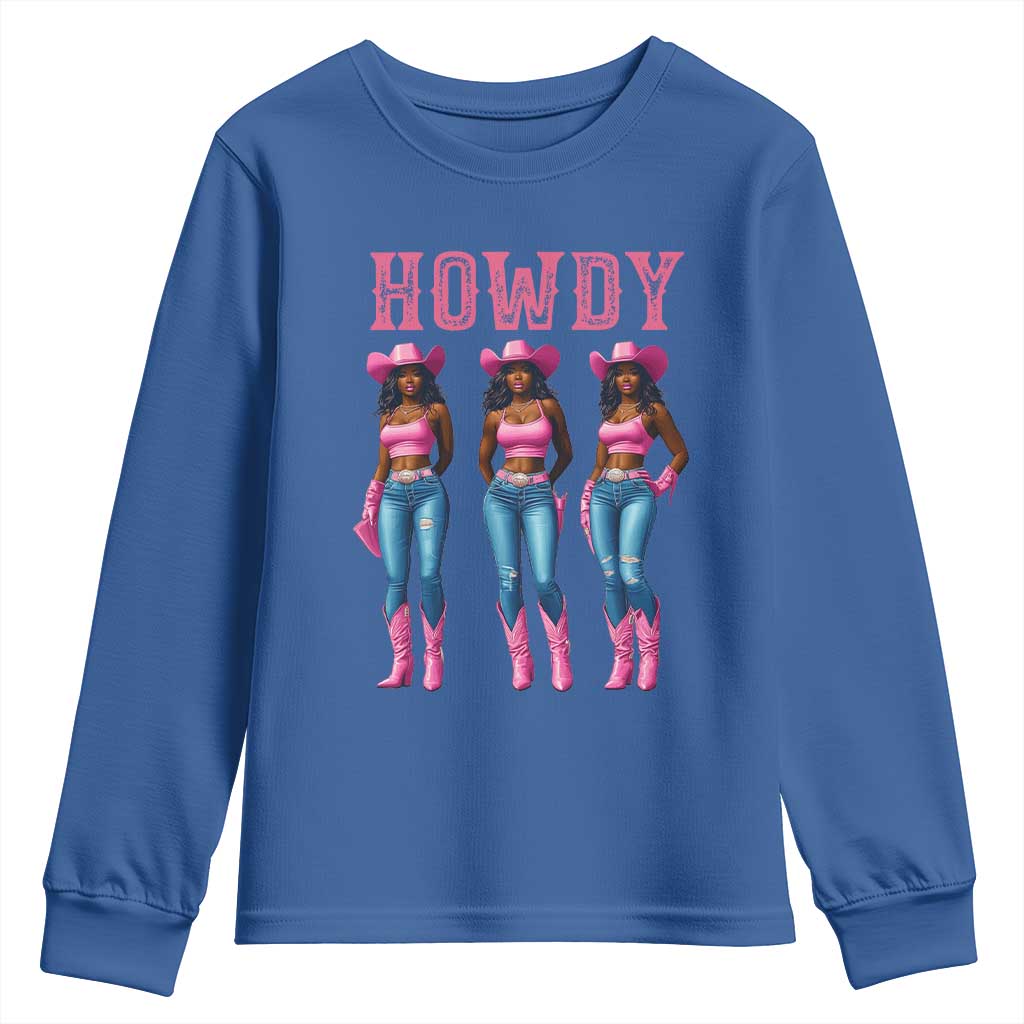 Howdy Melanin Cowgirl Youth Sweatshirt Western Rodeo Women Black Cowgirls TS02