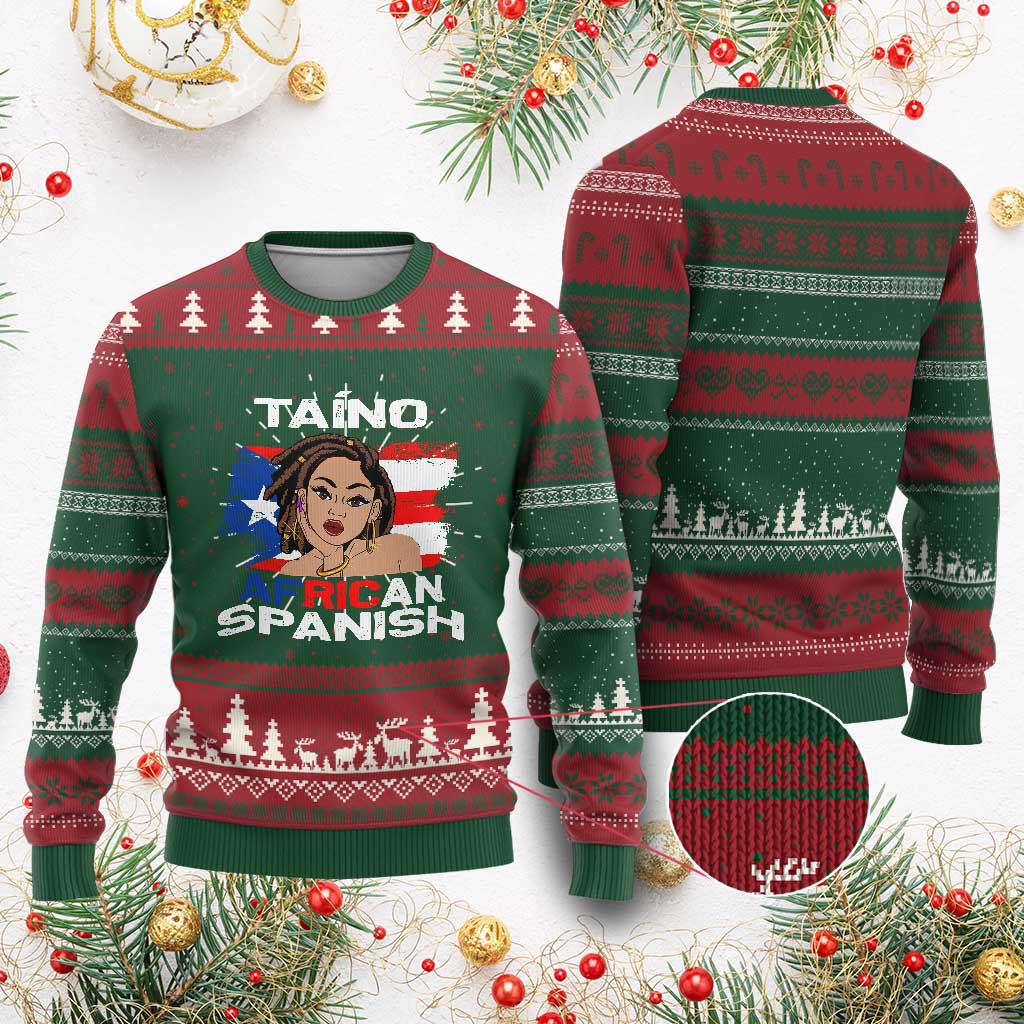 Afro Puerto Rico Hispanic Heritage Knit Sweatshirt Taino African Spanish Roots TS02
