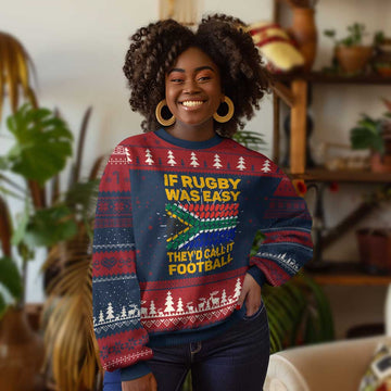 Funny South Africa Rugby Knit Sweatshirt If Rugby Was Easy They'd Call It Football TS02