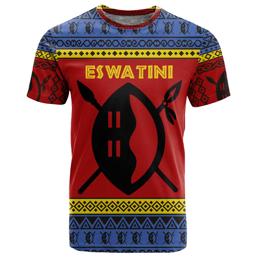 Eswatini Flag T shirt Nguni Shield Spear Pattern TS04