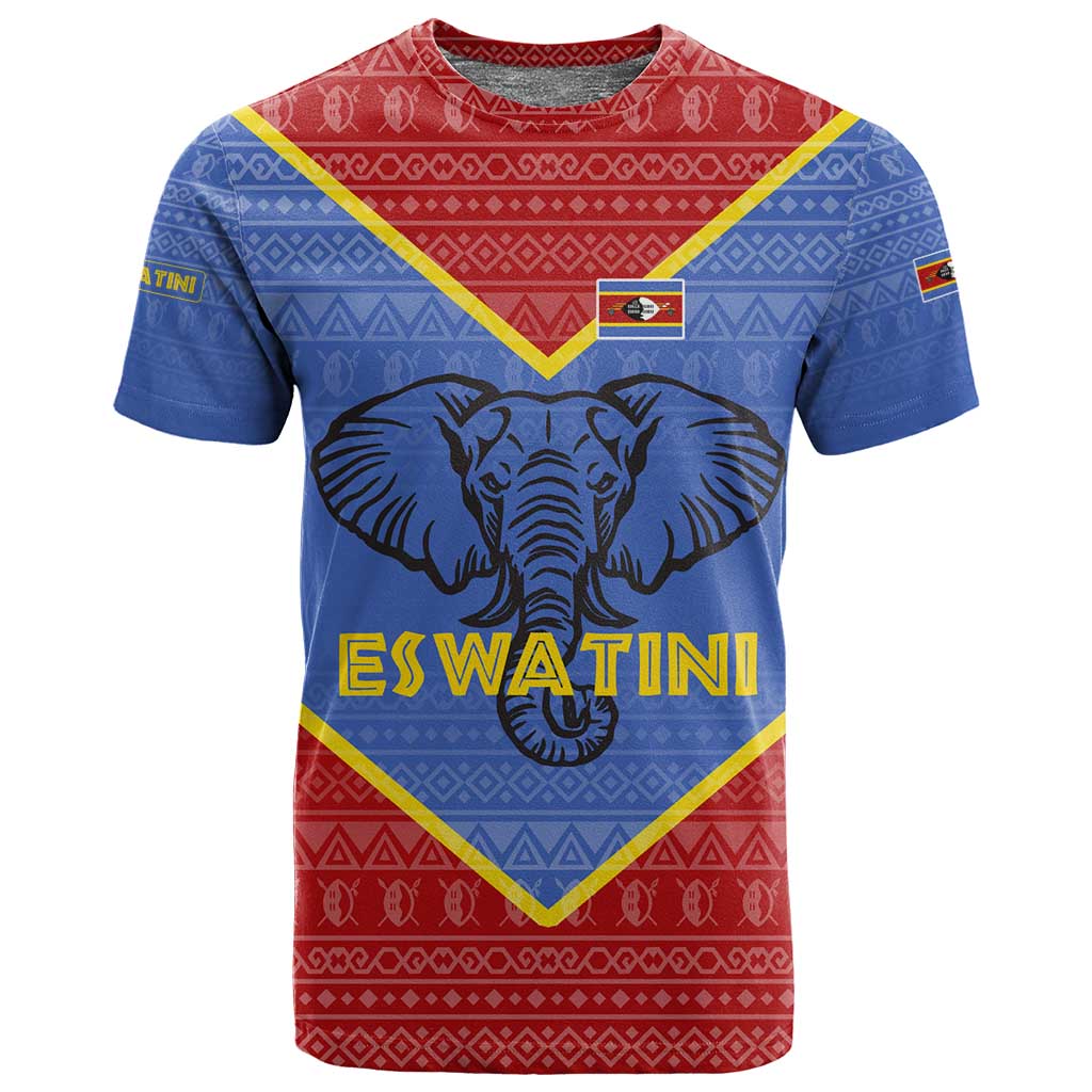 Elephant Eswatini T shirt Swaziland Shield Tribal Pattern and National Flag TS04
