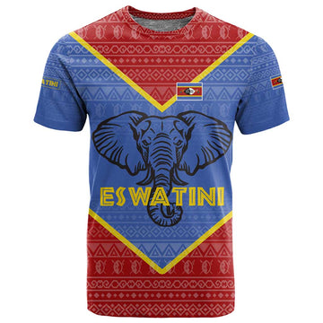 Elephant Eswatini T shirt Swaziland Shield Tribal Pattern and National Flag TS04