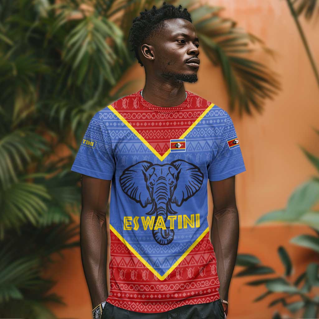Elephant Eswatini T shirt Swaziland Shield Tribal Pattern and National Flag TS04
