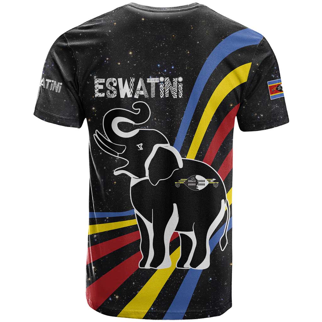 Eswatini Elephant T shirt Swazi Flag Colors and Cosmic Background TS04