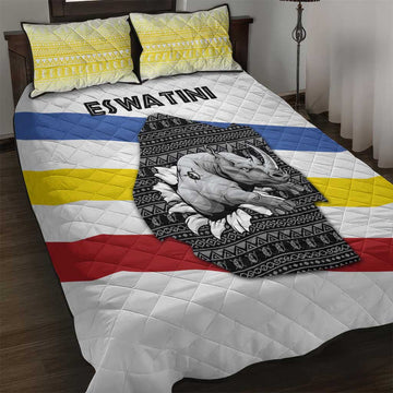 Eswatini Rhino Quilt Bed Set Swazi Map Flag and African Traditional Patterns TS04