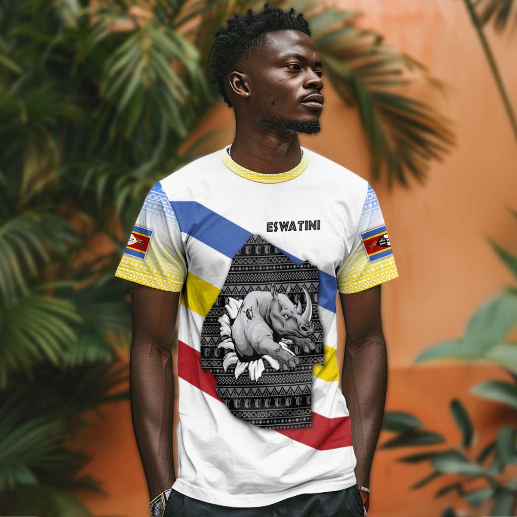 Eswatini Rhino T shirt Swazi Map Flag and African Traditional Patterns TS04