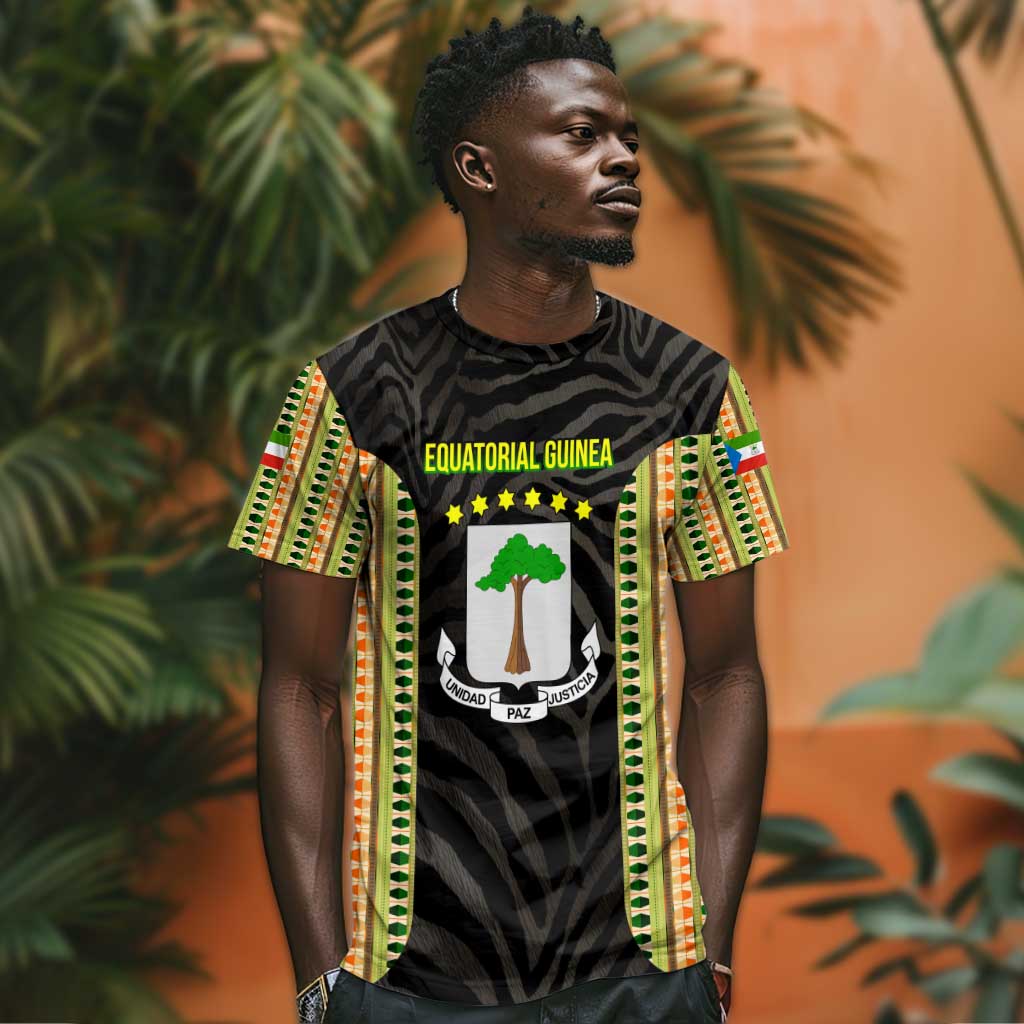 Equatorial Guinea Heritage T shirt - National Emblem and Tribal Zebra Print TS04
