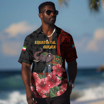 Equatorial Guinea Elephant Hawaiian Shirt - Hibiscus Flowers and Tribal Patterns TS04