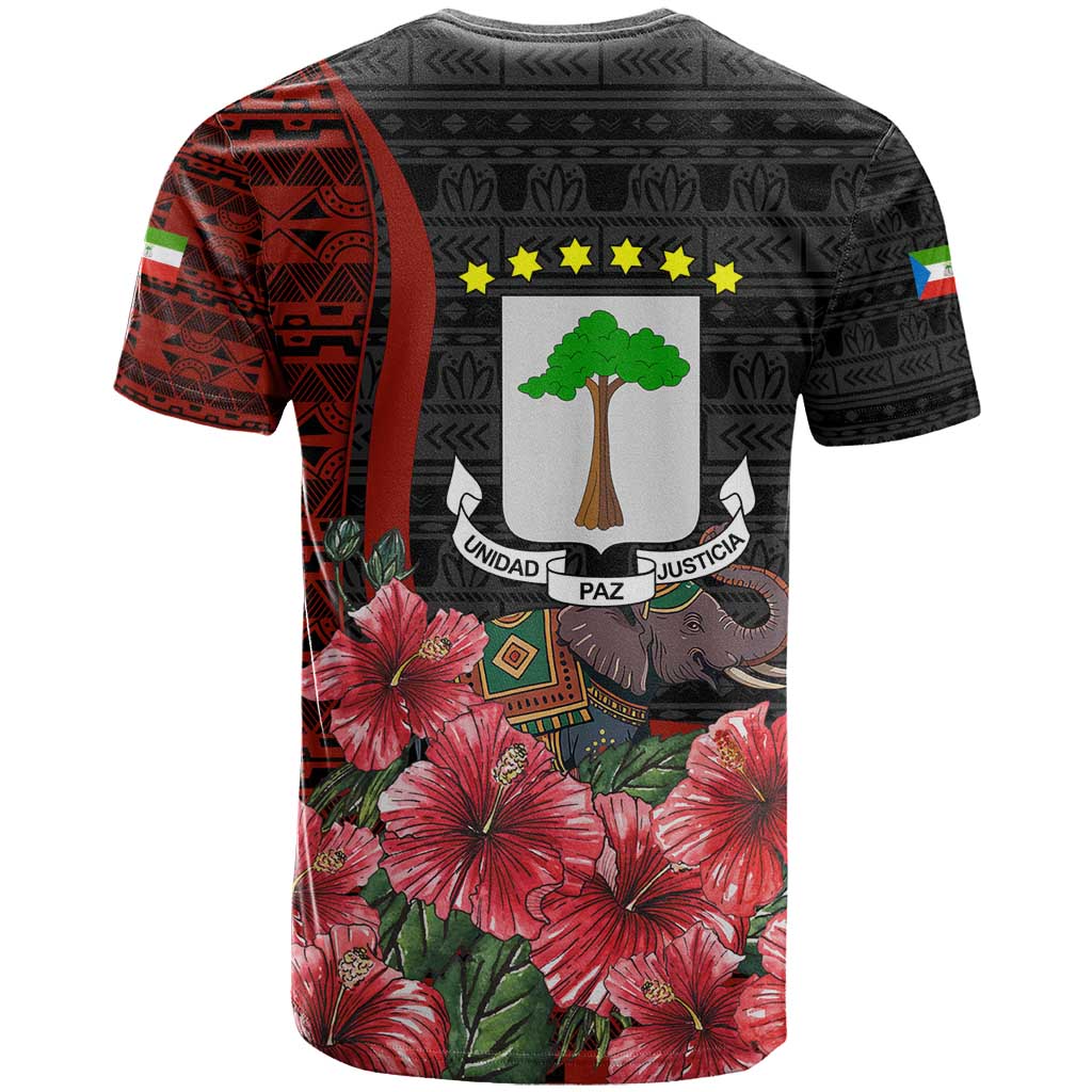 Equatorial Guinea Elephant T shirt - Hibiscus Flowers and Tribal Patterns TS04