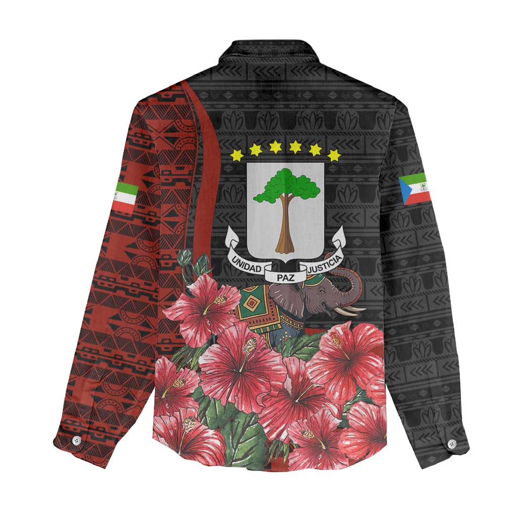 Equatorial Guinea Elephant Women Casual Shirt - Hibiscus Flowers and Tribal Patterns TS04