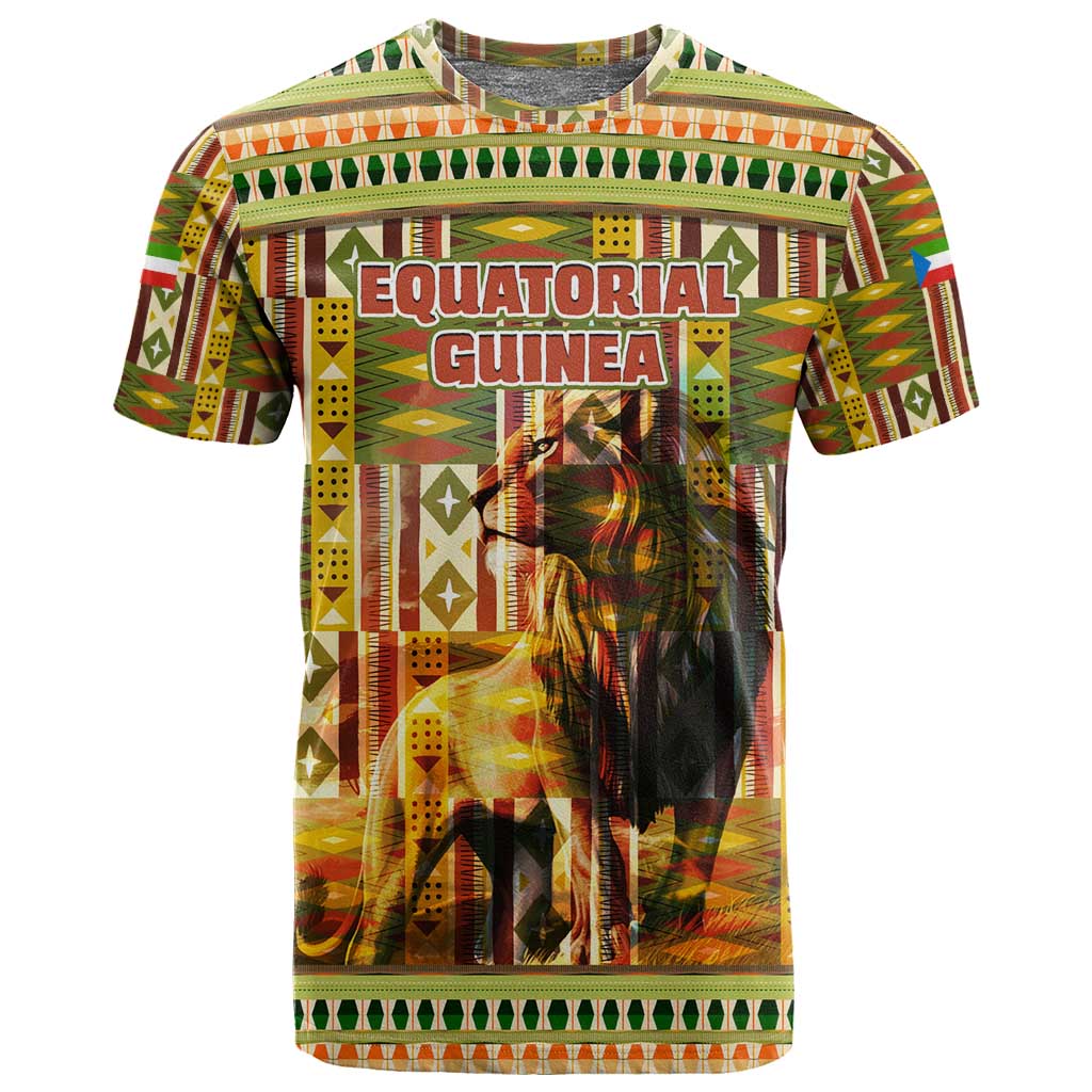 Equatorial Guinea T shirt - Lion Print and Traditional African Kente Patterns TS04