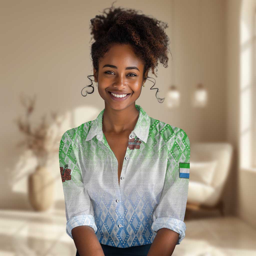 Sierra Leone Women Casual Shirt - Tribal Chimpanzee Design and Green Blue Gradient Pattern TS04