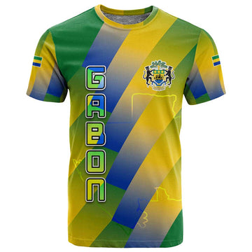 Gabon Flag T shirt - National Coat of Arms and Vertical Design TS04