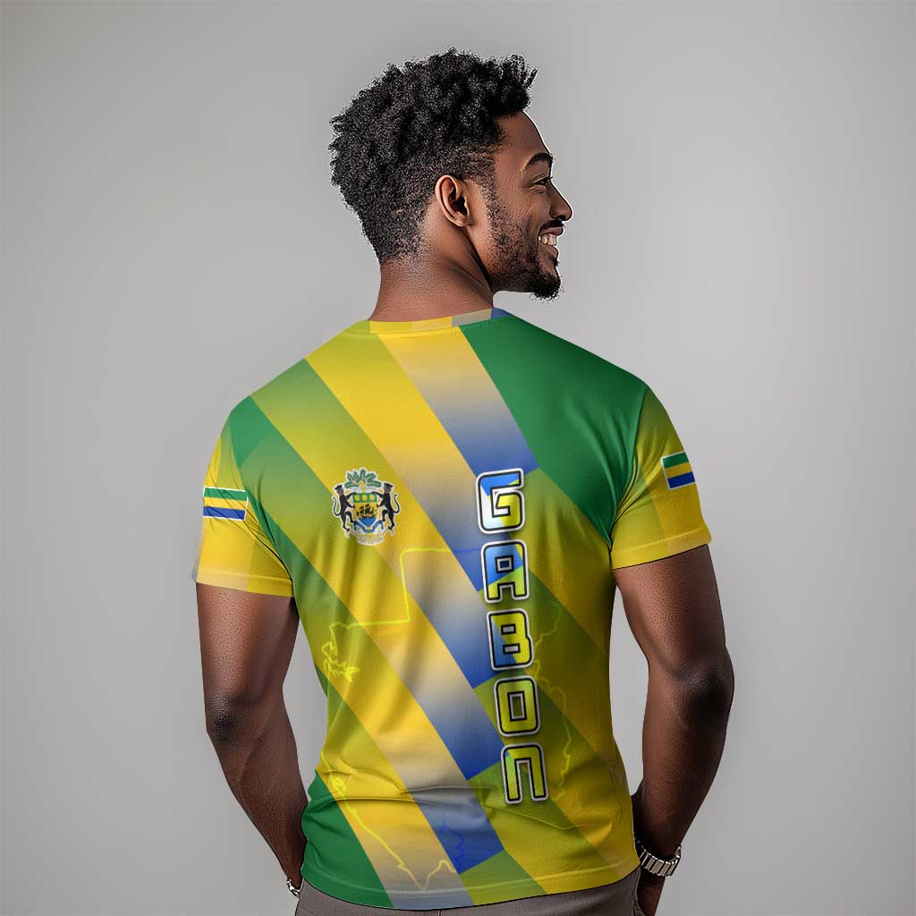 Gabon Flag T shirt - National Coat of Arms and Vertical Design TS04