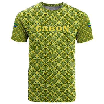 Gabon Tribal Pattern T shirt - National Flag Colors and Bold Text Design TS04
