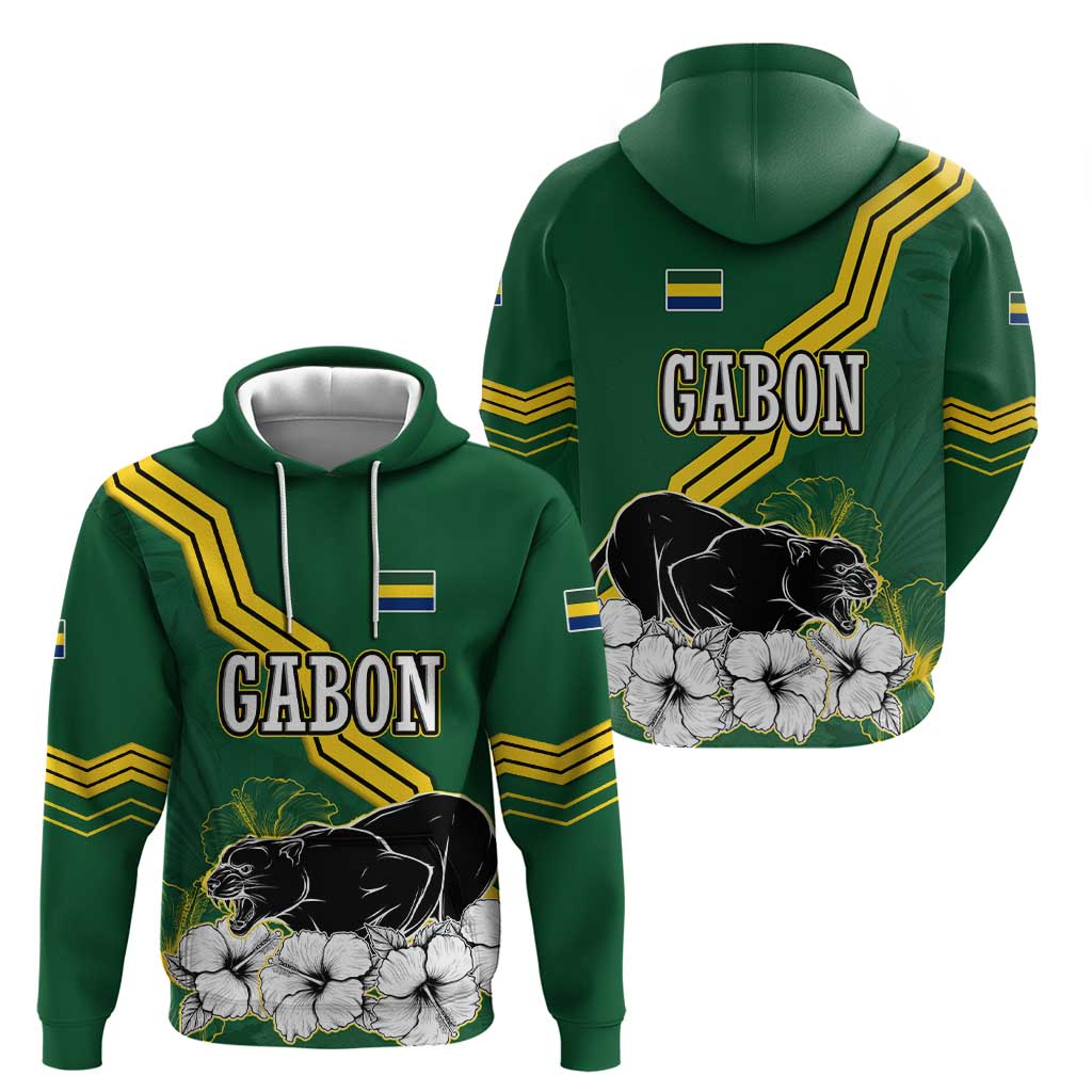 Gabon Hoodie with Black Panther Graphic and Hibiscus Flower Design in National Colors TS04