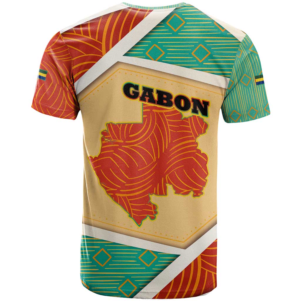 Gabon T shirt - National Coat of Arms and Tribal Pattern Map Design in Bold Colors TS04