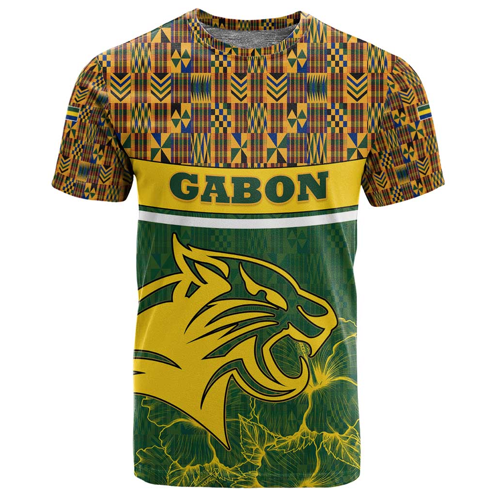 Gabon T shirt - Tribal Print and Fierce Panther Graphic in National Flag Colors TS04