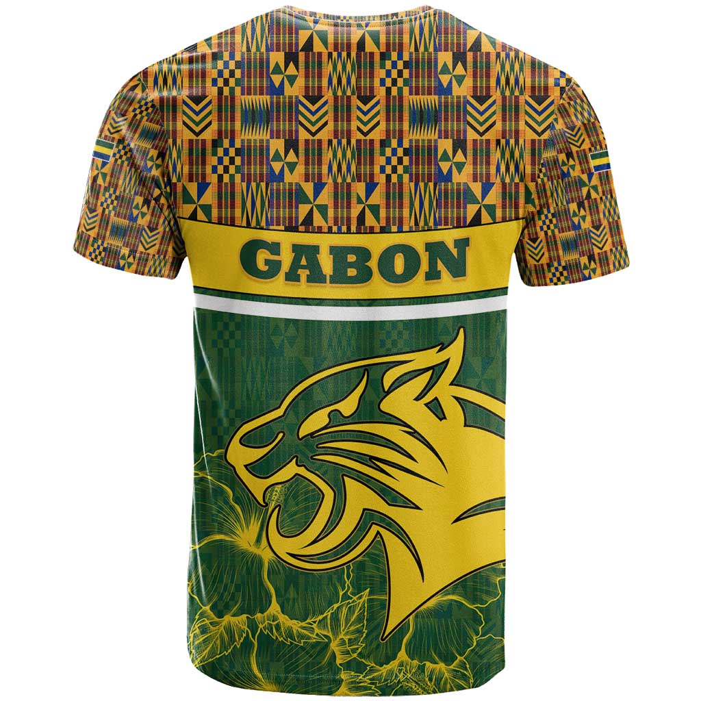 Gabon T shirt - Tribal Print and Fierce Panther Graphic in National Flag Colors TS04