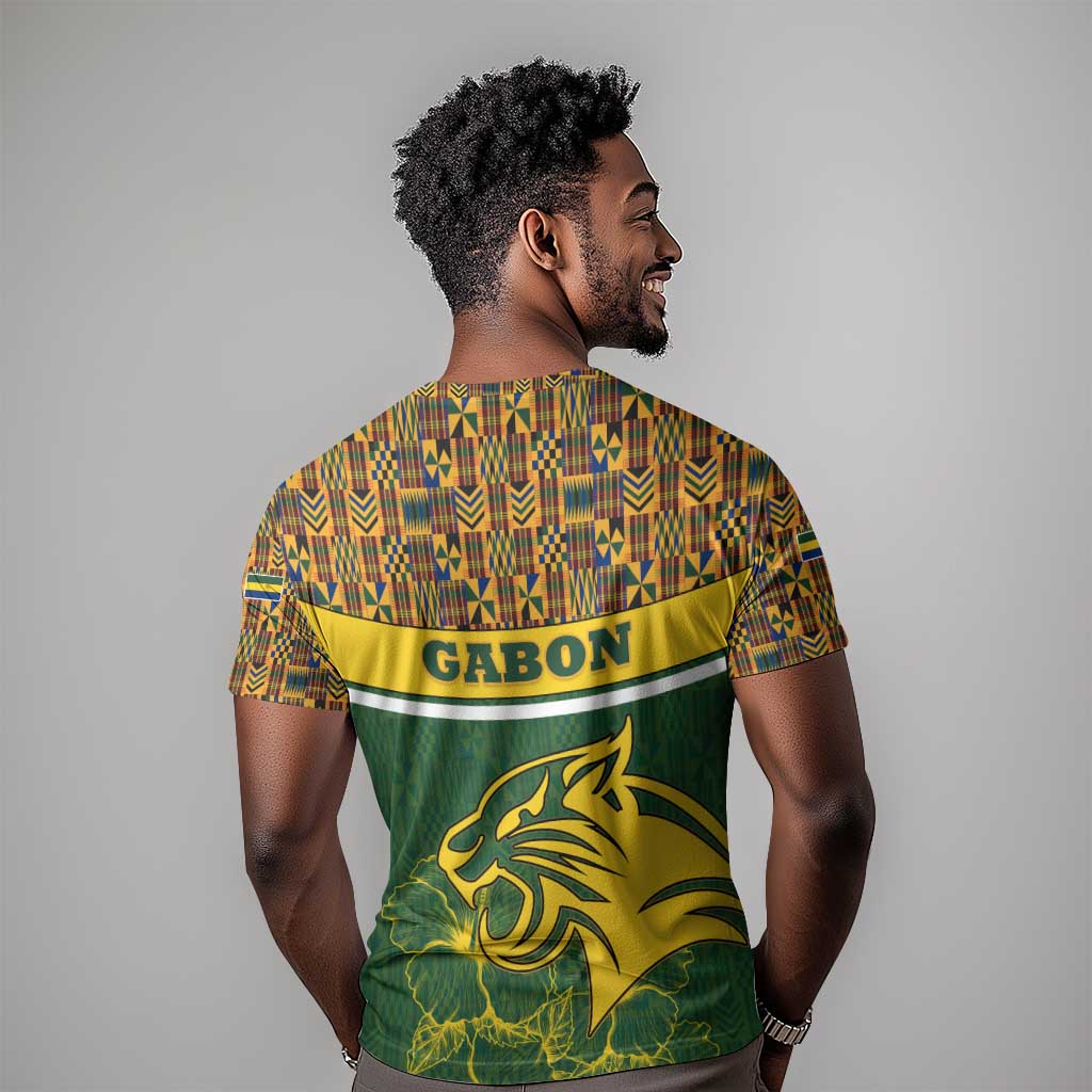 Gabon T shirt - Tribal Print and Fierce Panther Graphic in National Flag Colors TS04