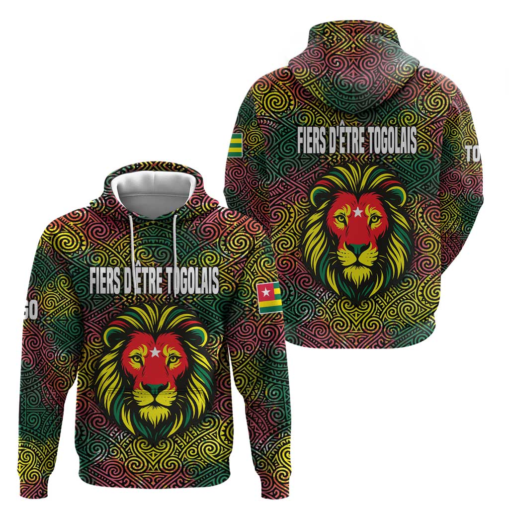 Togo Hoodie with Red Lion Head Design and Traditional African Pattern TS04