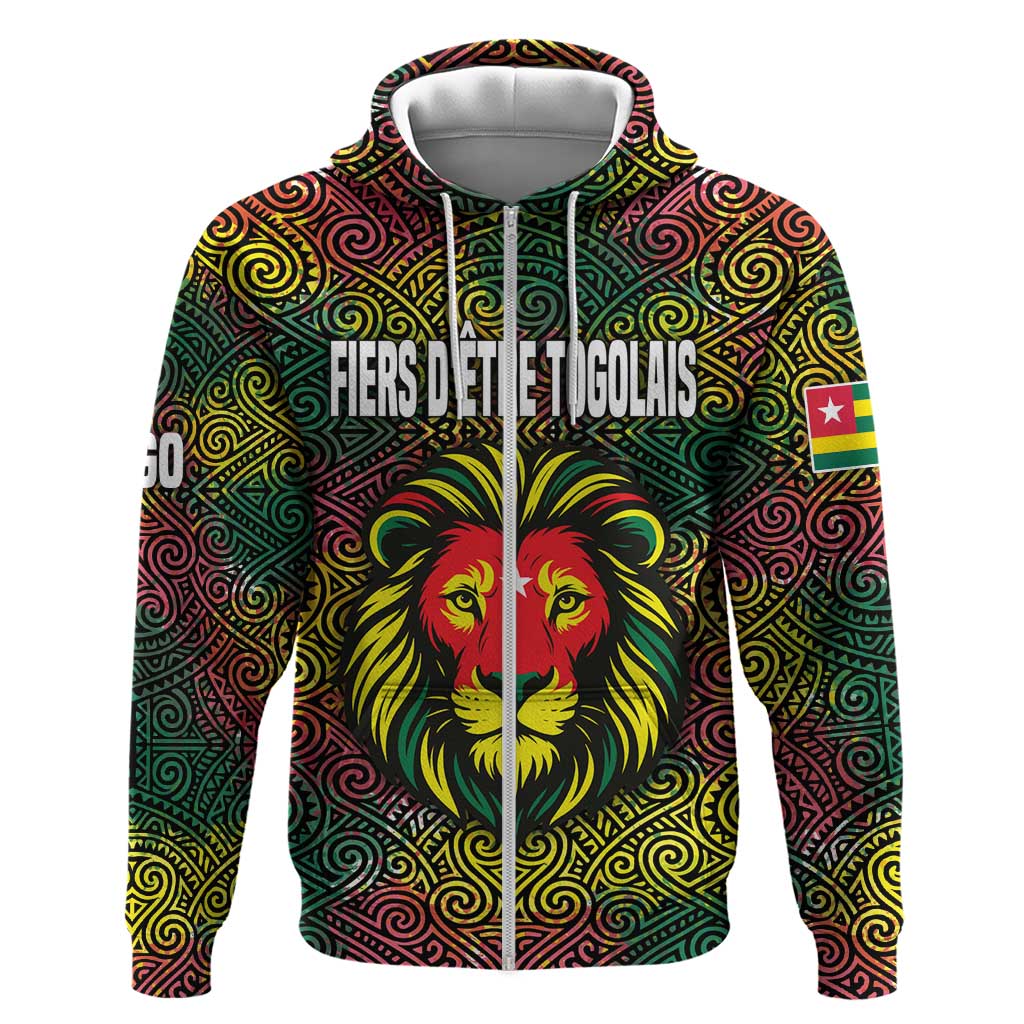 Togo Hoodie with Red Lion Head Design and Traditional African Pattern TS04