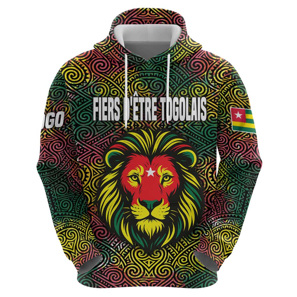 Togo Hoodie with Red Lion Head Design and Traditional African Pattern TS04