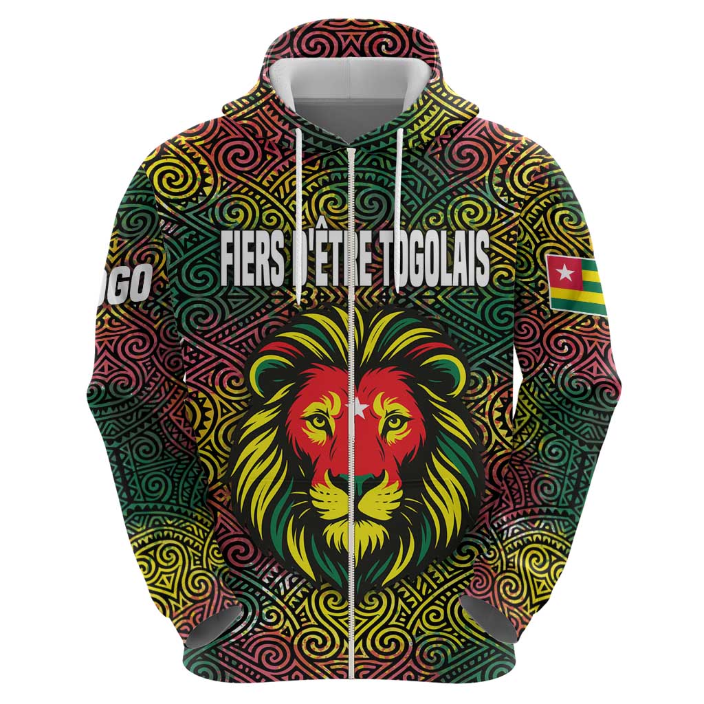 Togo Hoodie with Red Lion Head Design and Traditional African Pattern TS04