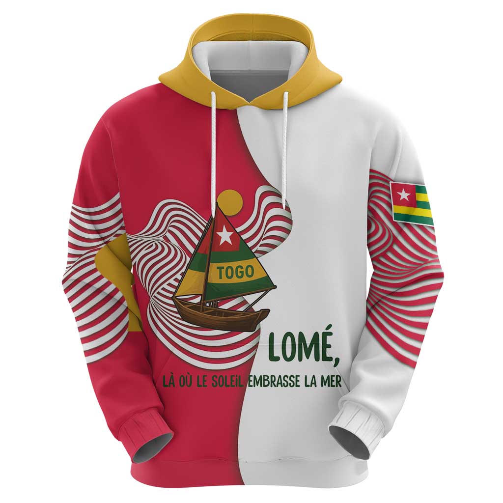 Lome Togo Hoodie with Sailboat and Sunset Where the Sun Kisses the Sea TS04