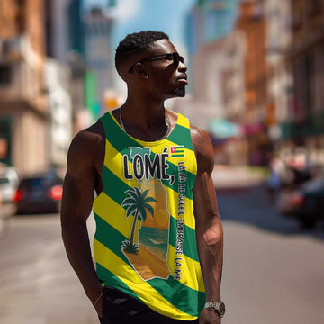 Lome Togo Sunset Men Tank Top - Palm Trees and Ocean Embrace Design TS04