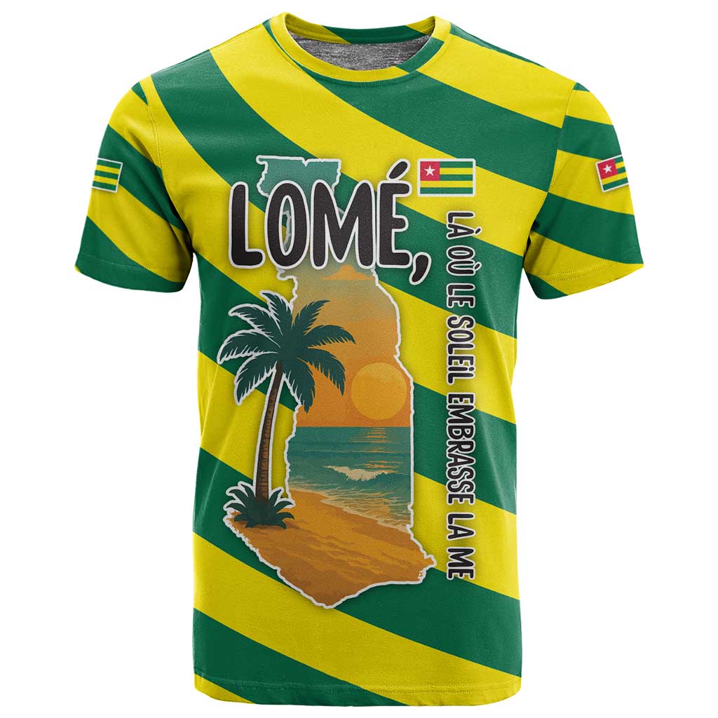 Lome Togo Sunset T shirt - Palm Trees and Ocean Embrace Design TS04