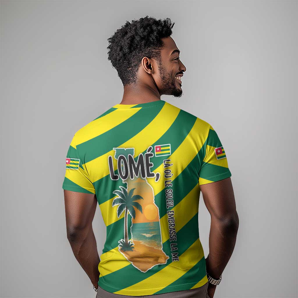 Lome Togo Sunset T shirt - Palm Trees and Ocean Embrace Design TS04
