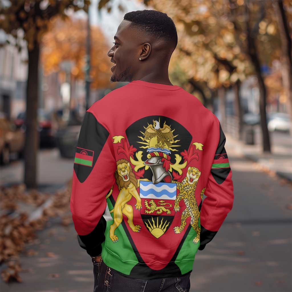 Malawi Sweatshirt Flag Colors Blended with National Emblem TS04