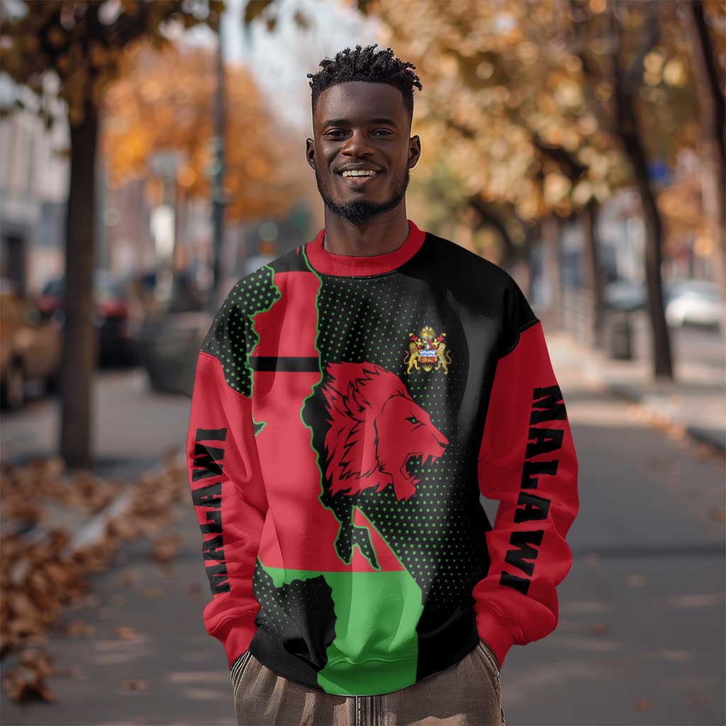 Malawi Lion Map Flag Sweatshirt Wildlife Fusion Design TS04