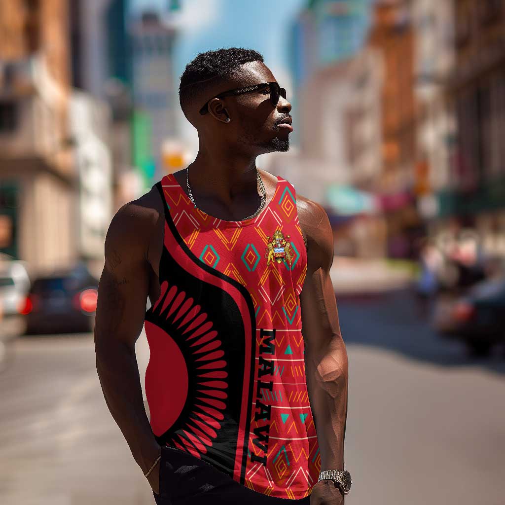 Malawi Patterns African Men Tank Top Blended with Flag Colors and National Emblem TS04