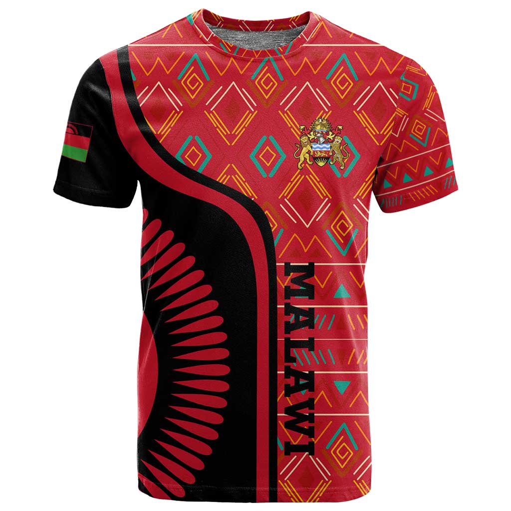 Malawi Patterns African T shirt Blended with Flag Colors and National Emblem TS04