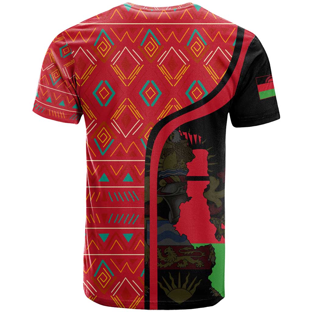 Malawi Patterns African T shirt Blended with Flag Colors and National Emblem TS04