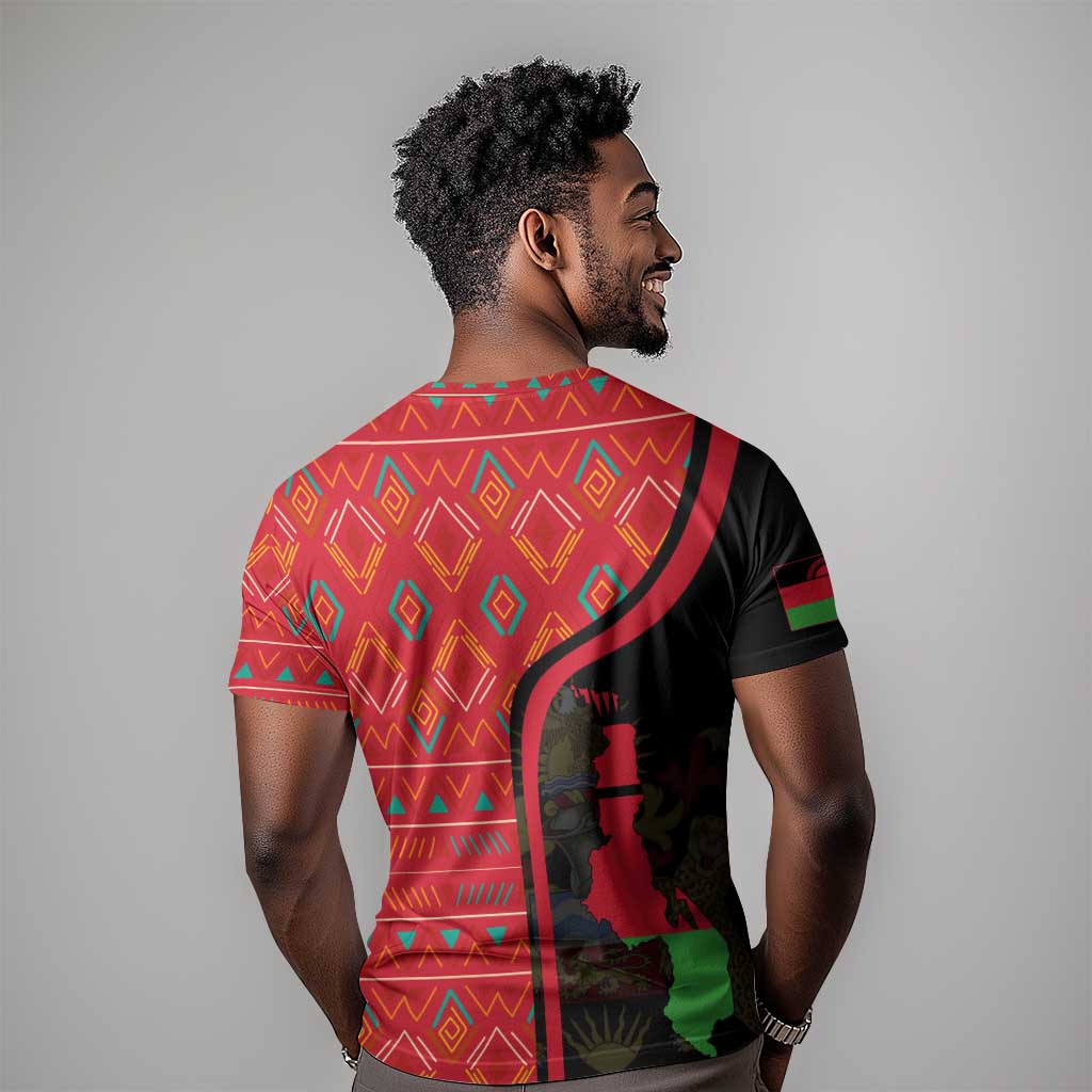Malawi Patterns African T shirt Blended with Flag Colors and National Emblem TS04