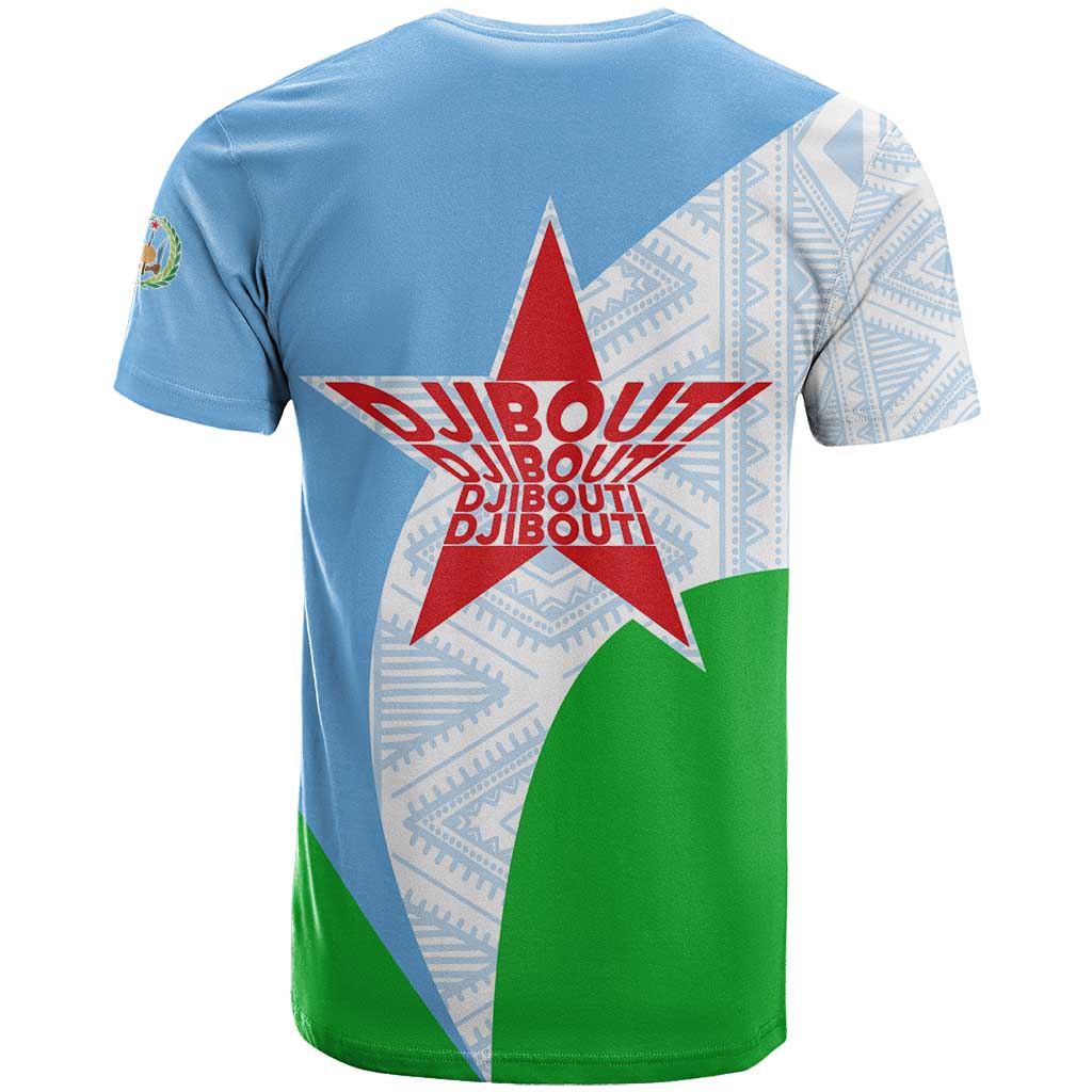 Djibouti T shirt Flag Tribal Motifs and Red Star Symbol of Unity TS04
