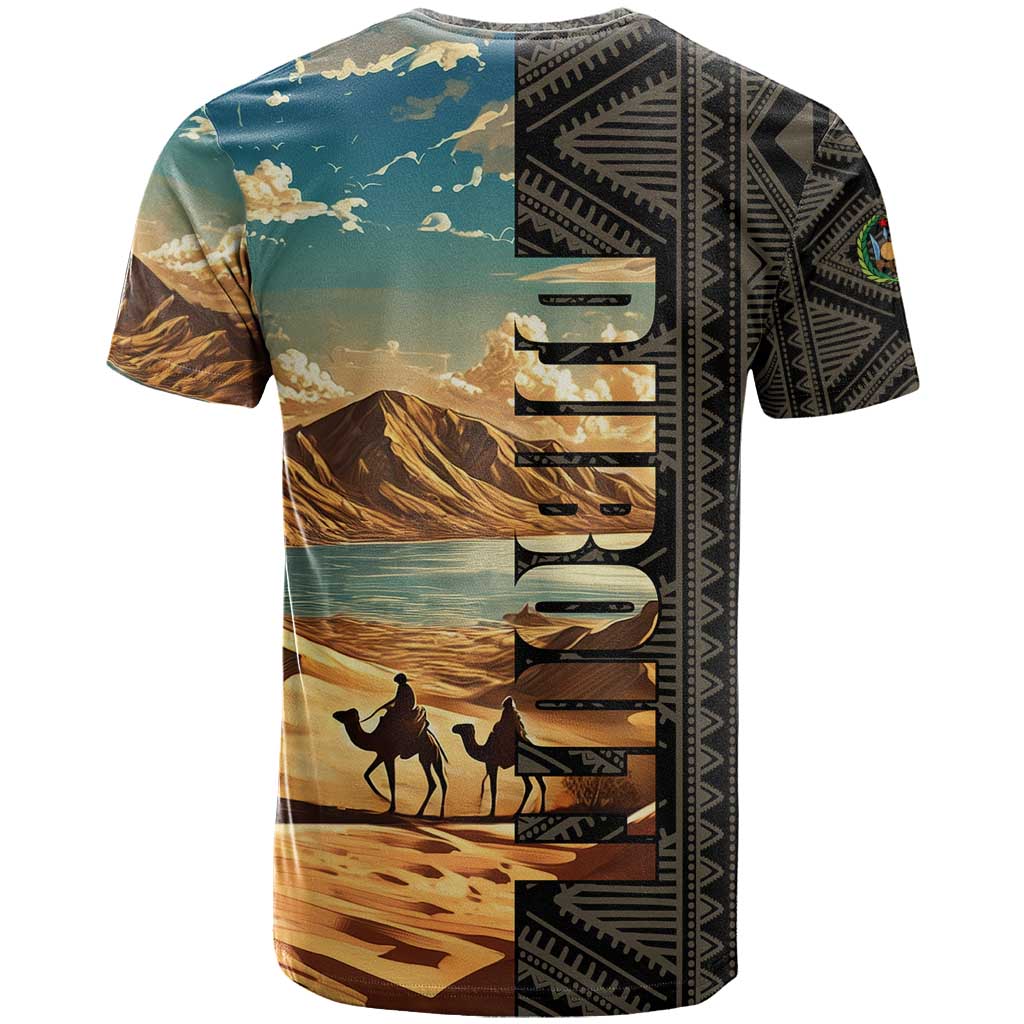 Djibouti Desert T shirt Camel Riders and African Pattern TS04