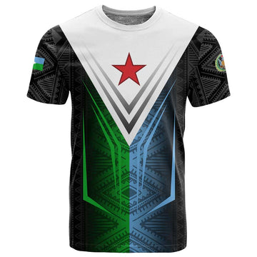 Djibouti Africa T shirt Tribal Geometry Meets National Colors and Red Star Boldness TS04