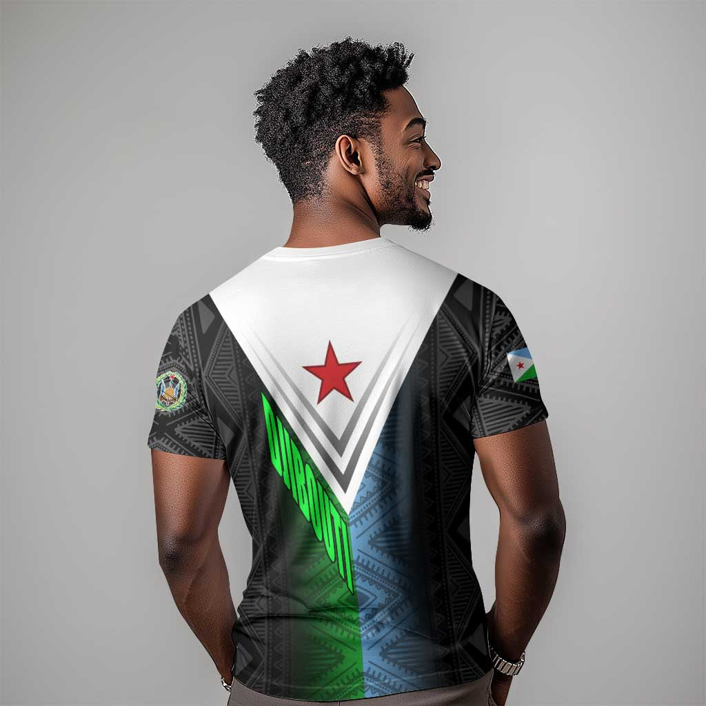 Djibouti Africa T shirt Tribal Geometry Meets National Colors and Red Star Boldness TS04
