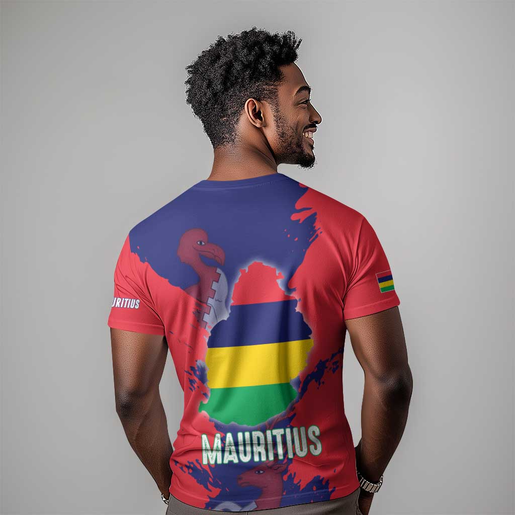 Afro Mauritius T shirt Map Design with Flag Coat of Arms TS04