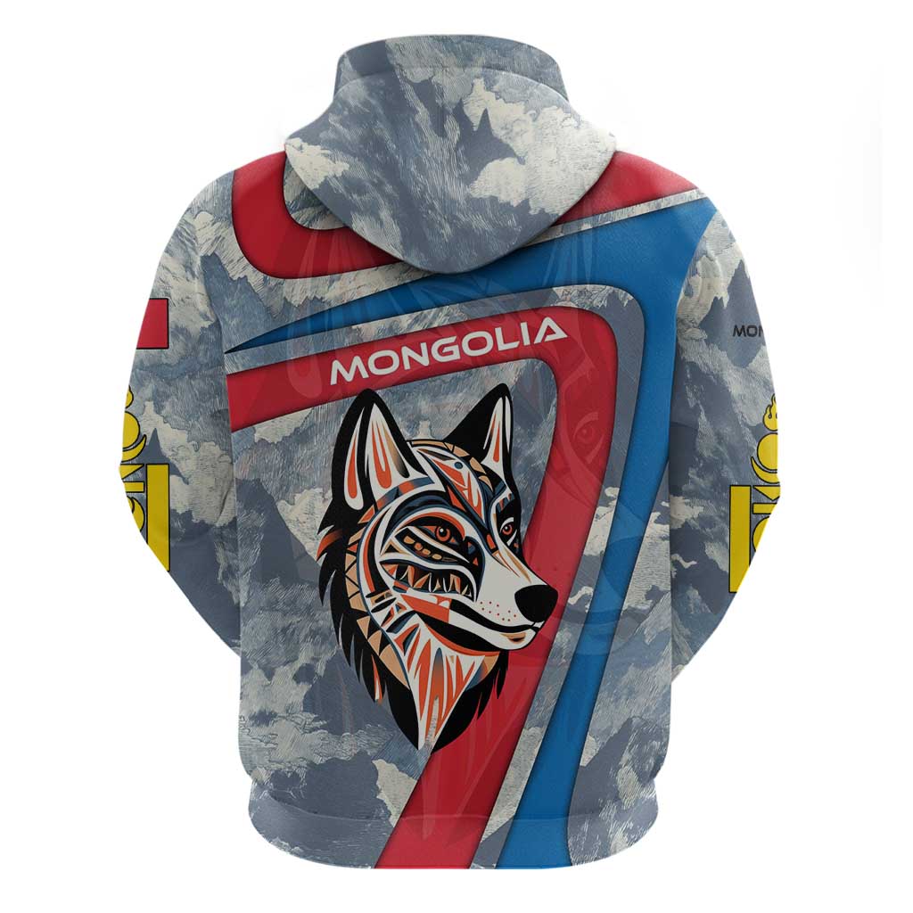Mongolia Hoodie with Tribal Wolf Clouds Red Blue Flag Spirit TS04