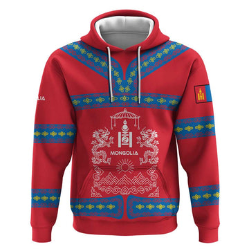 Mongolia Hoodie with Soyombo Dragon Sun Red Blue Tradition Spirit TS04
